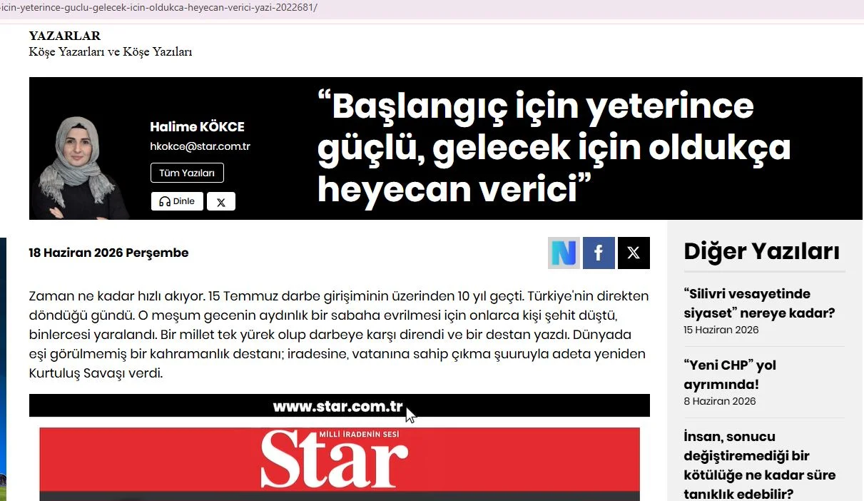 STAR- Halime Kökçe Köşe Yazısı
