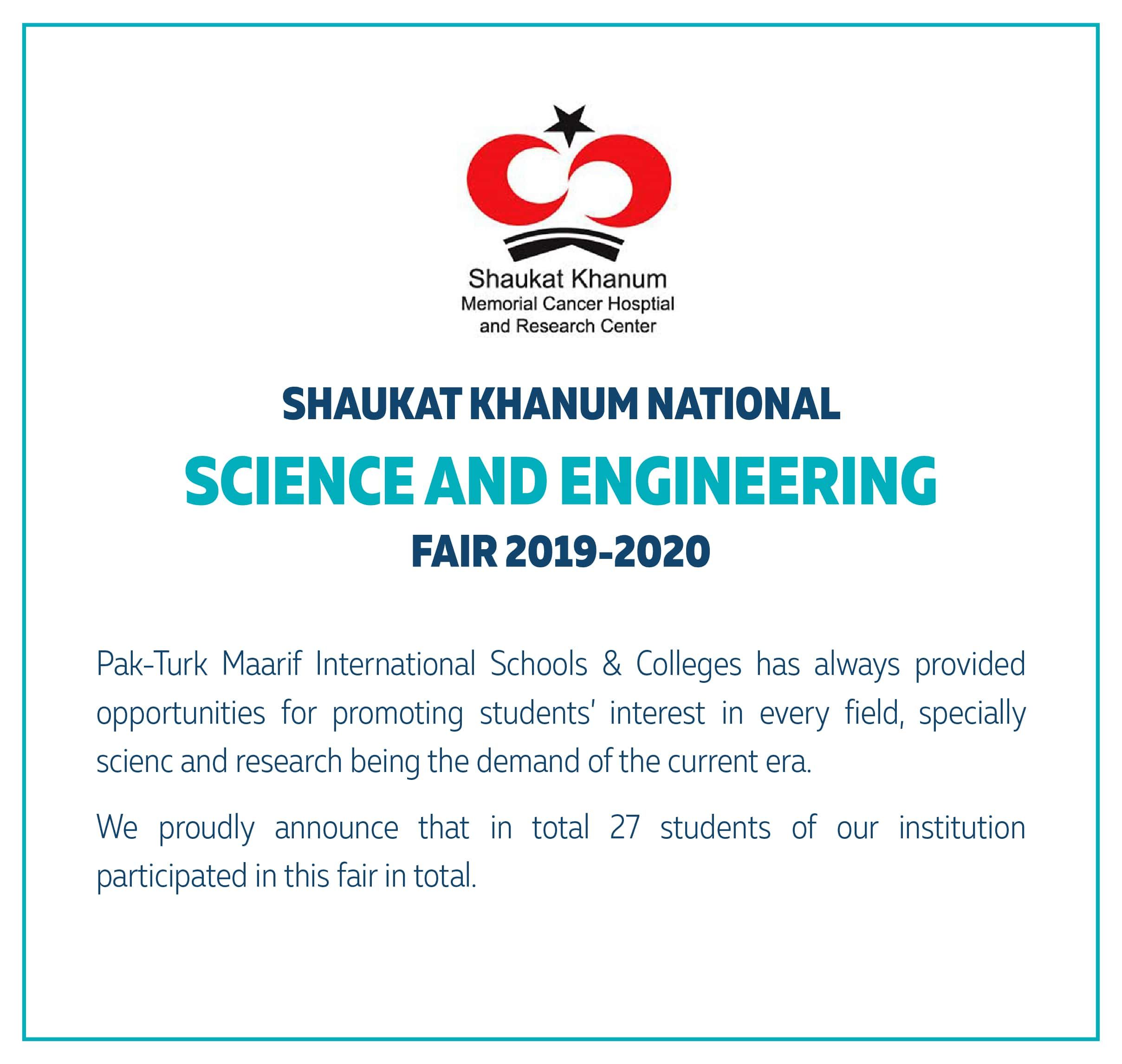 SHAUKAT KHANUM NATIONAL SCIENCE AND ENGINEERING FAIR 2019-2020